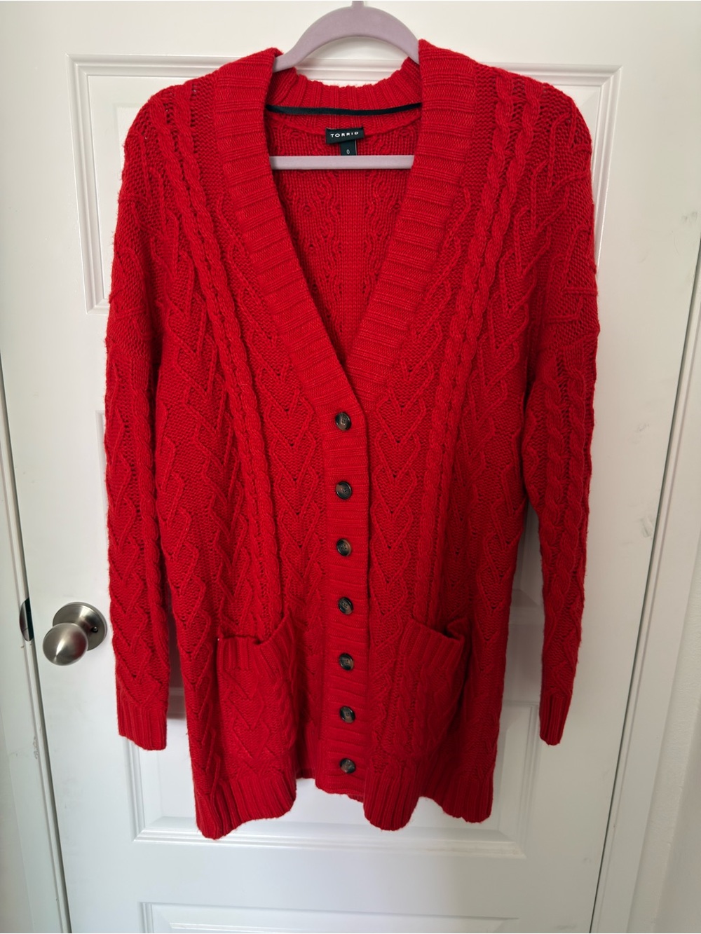 torrid Red Cable-Knit Button Front Cardigan
